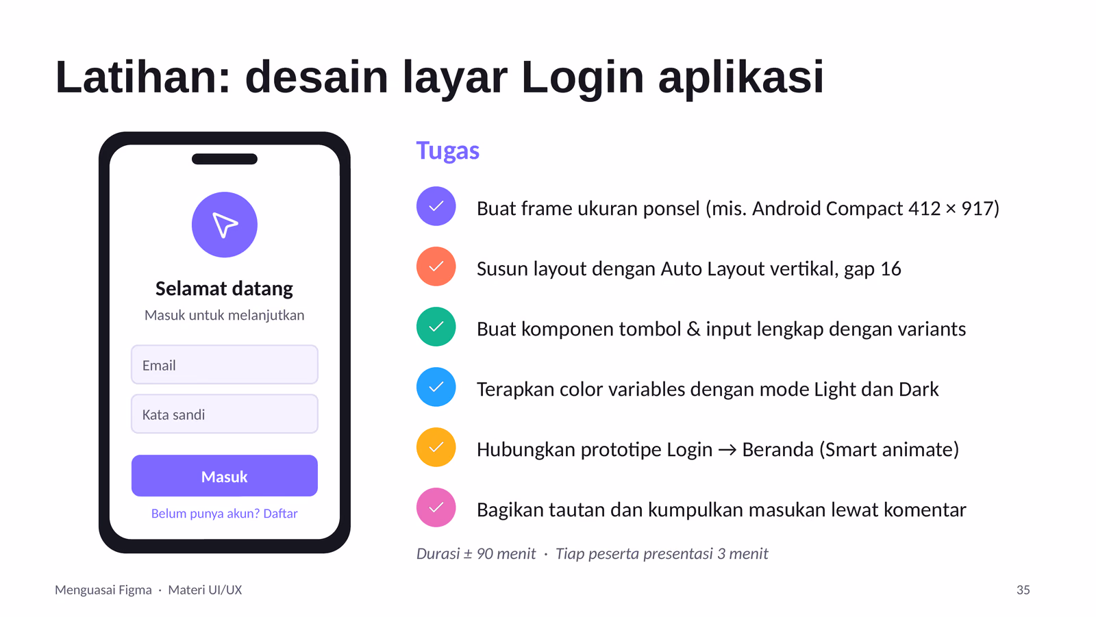 Contoh layar Login untuk latihan