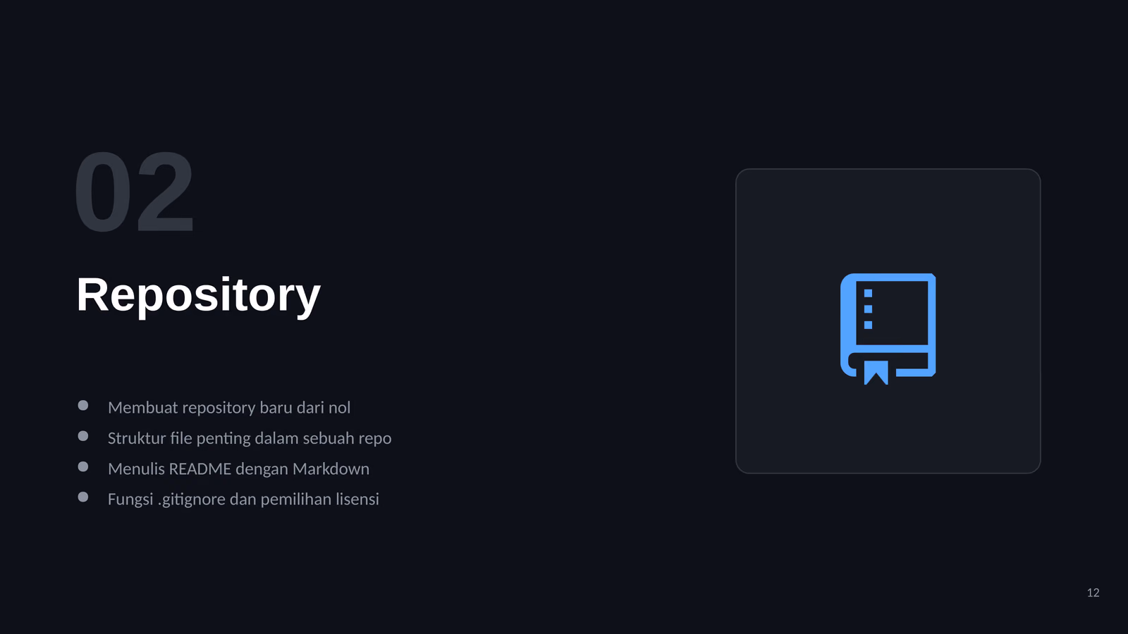 Membuat repository, README, Markdown, .gitignore, dan lisensi, slide 1 dari 5