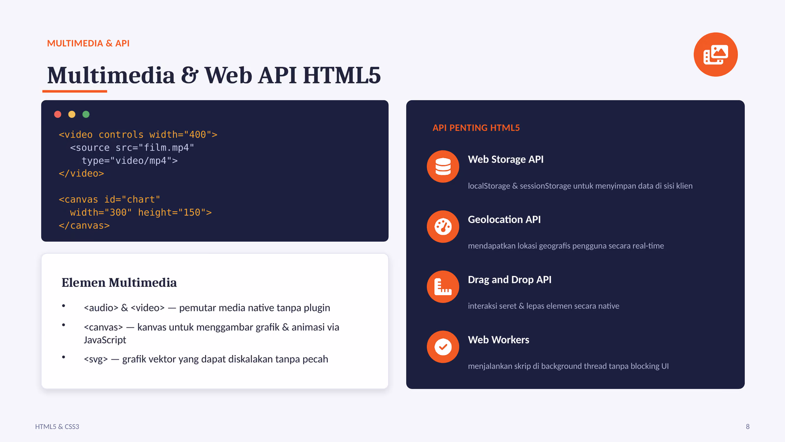 Contoh kode video dan canvas serta daftar Web API HTML5