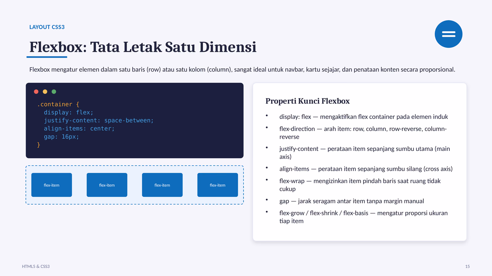 Flexbox dan Grid, slide 1 dari 3