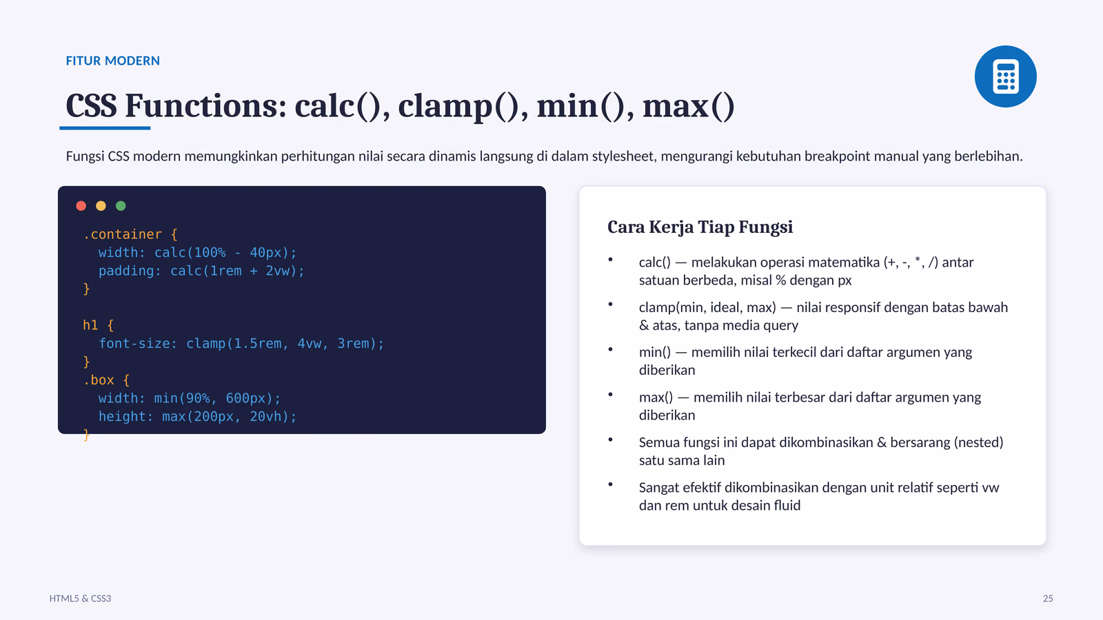 Fungsi CSS calc, clamp, min, max