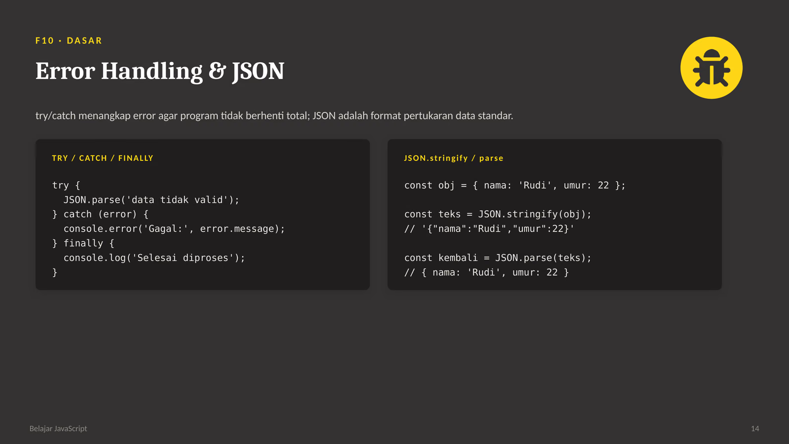 Error Handling dan JSON, slide 1 dari 1