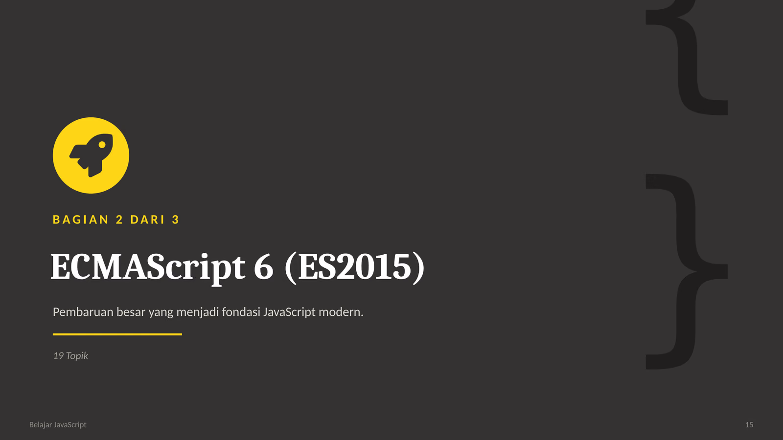 ES6: let, const, Arrow Function, dan Template Literals, slide 1 dari 9