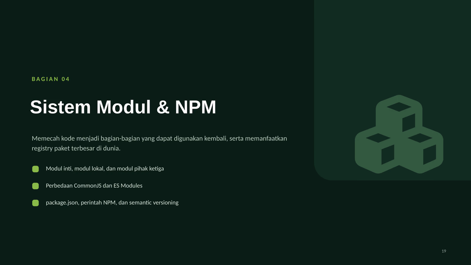 Sistem Modul dan Ekosistem NPM, slide 1 dari 8