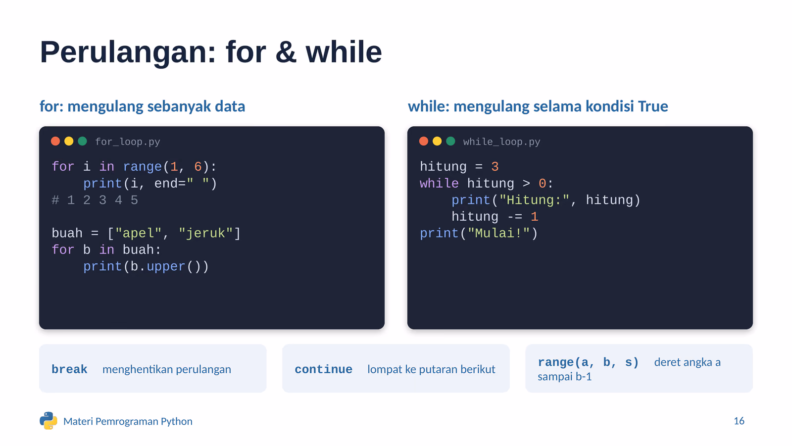 Perulangan: for dan while, slide 1 dari 1