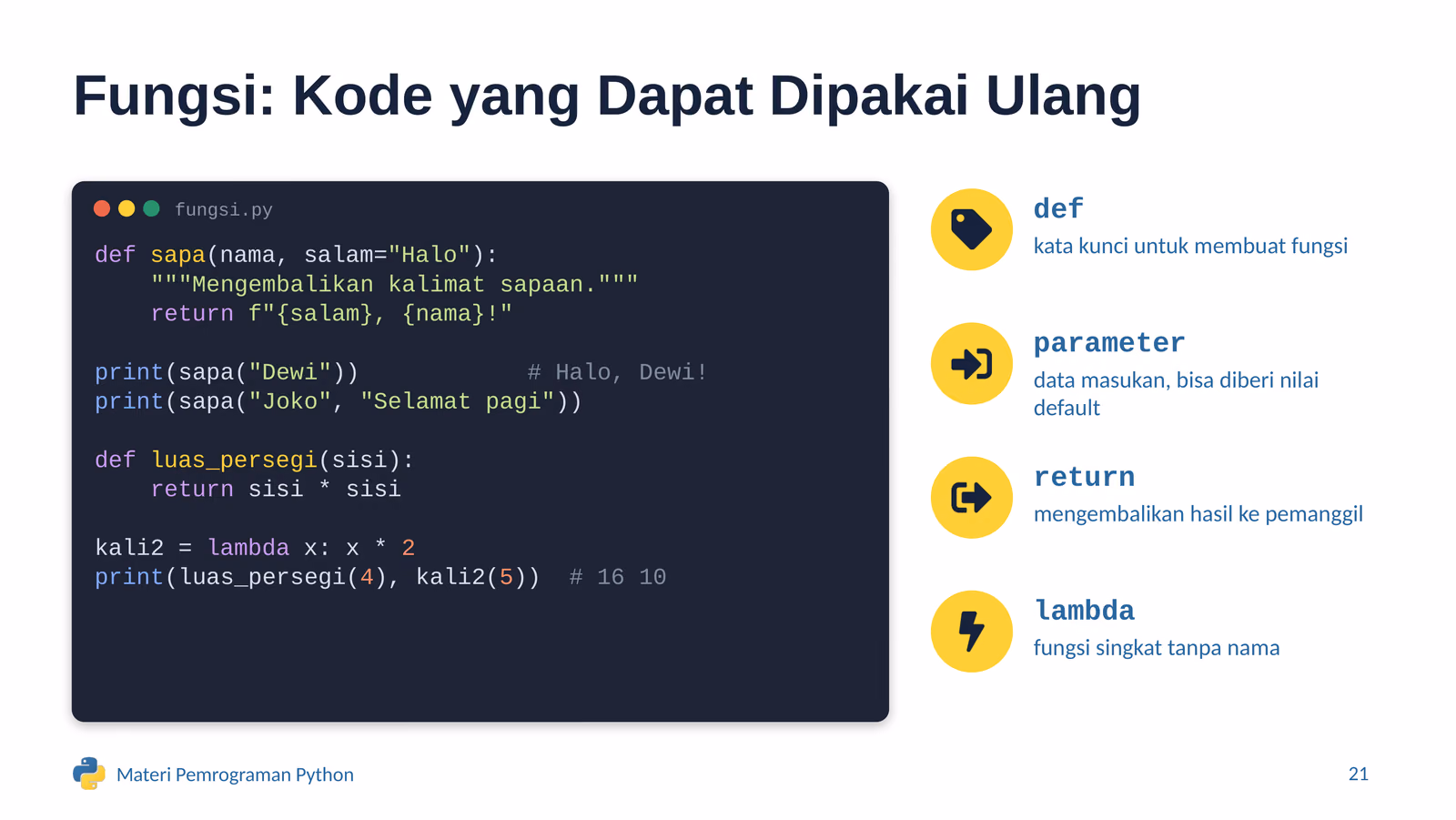 Anatomi fungsi: def, parameter, return, dan lambda